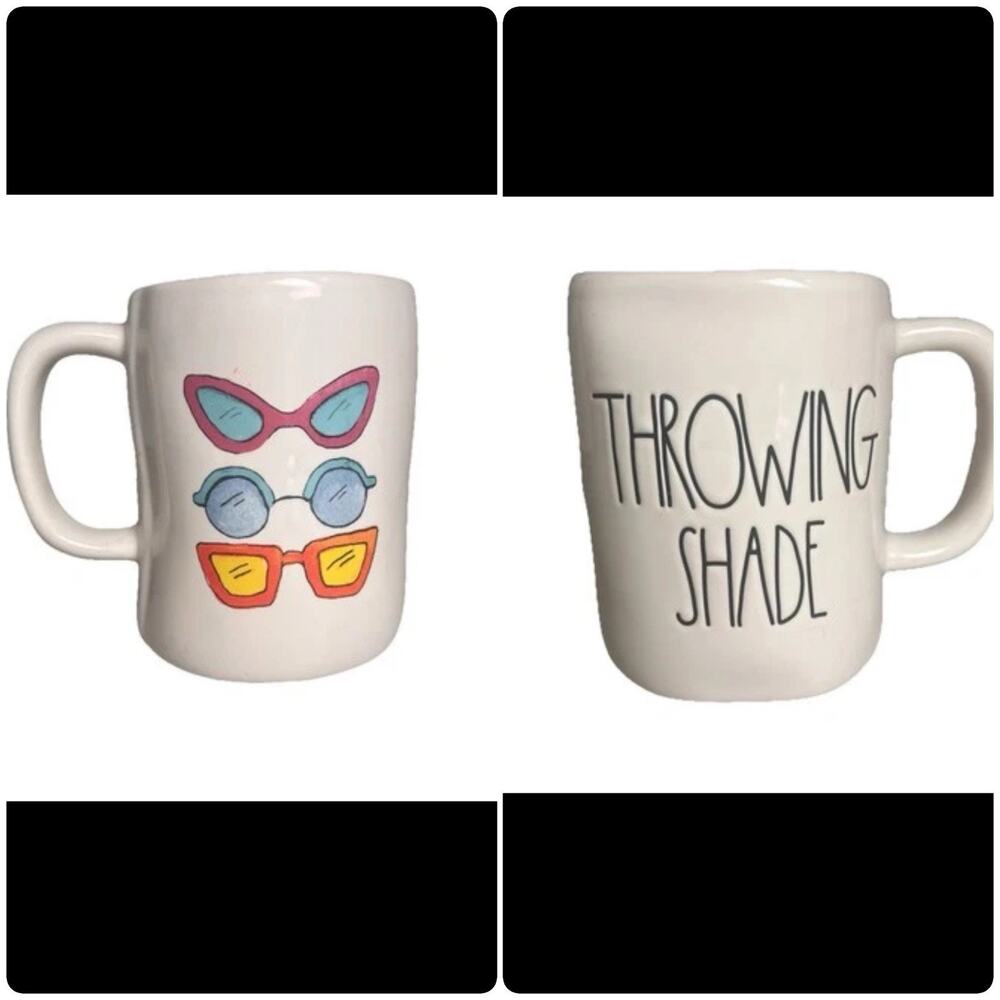 Rae Dunn Coffee Mug Throwing Shade Double Sided Blue Inside Sunglasses Funny EUC